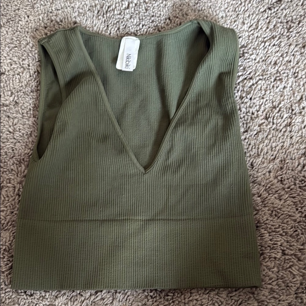NikiBiki Olive Green Ribbed Cropped Tank